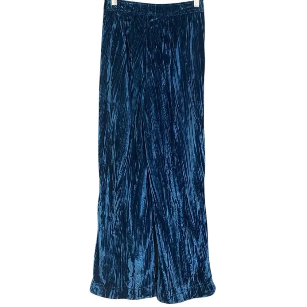Free People Crushed Velvet Wide Leg Pants in Blue Women's 0 - Picture 3 of 7